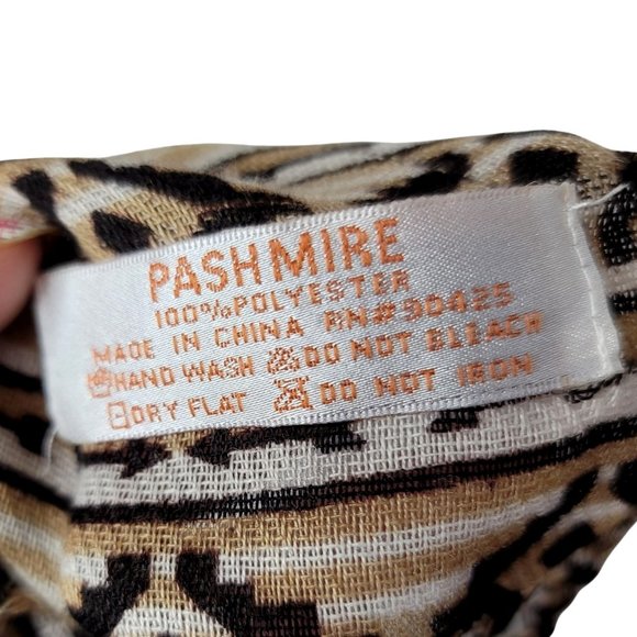 PASHMIRE Brown & Cream Boho Geometric Arrow Pashmina Fringe Scarf Shawl - Picture 4 of 4